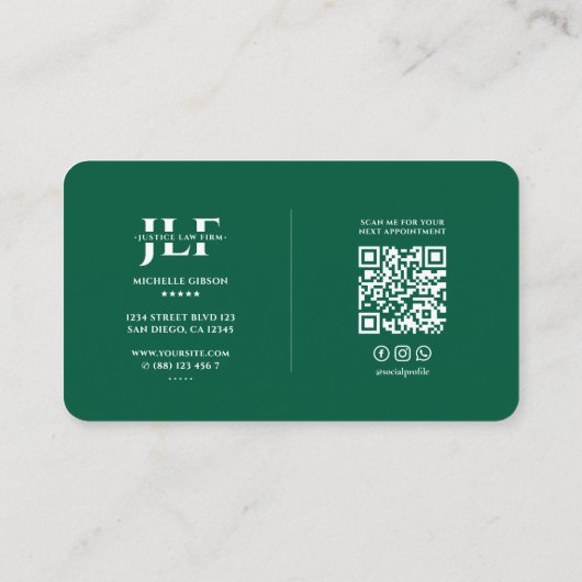 Minimale Rechtsanwaltskanzlei Anwalt Hunter Green Visitenkarte (Rückseite)