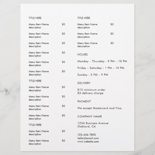 Minimale Restaurant-Logo-Catering-Menü-Flugblatt-D Flyer (Vorne)