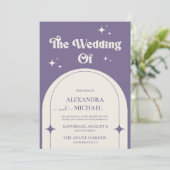 Minimale Retro Arch Lila Hochzeit Einladung (Stehend Vorderseite)