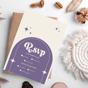 Minimale Retro Arch Lila Hochzeit RSVP Karte