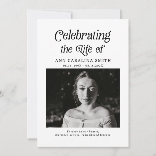 Minimale Retro-Beerdigung feiert das Leben Einladung (Vorderseite)