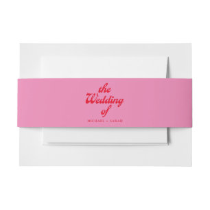 Minimale Retro-Hochzeit in Rosa und Rot Einladungsbanderole