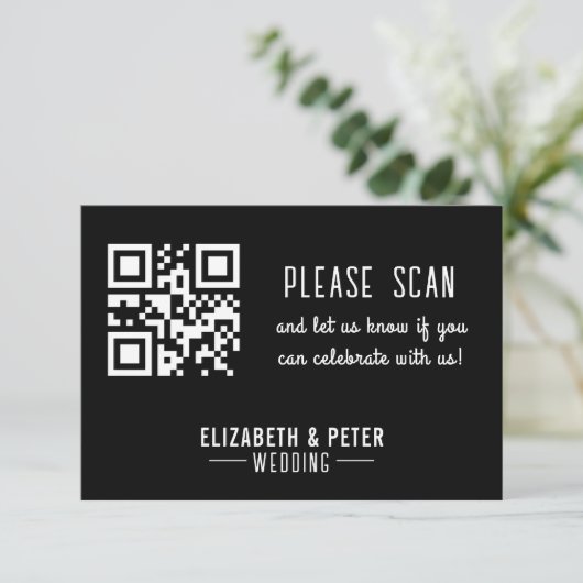 Minimale Retro-Schwarz-weiße Hochzeit RSVP Karte (Stehend Vorderseite)