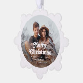 Minimale Retro Typografie 2 Foto Frohe Weihnachten Ornament Karte (Linke Ecke)