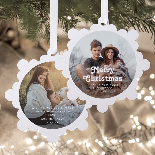 Minimale Retro Typografie 2 Foto Frohe Weihnachten Ornament Karte