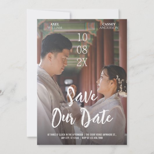 Minimale Romantik asiatisches Foto Save The Date (Vorderseite)