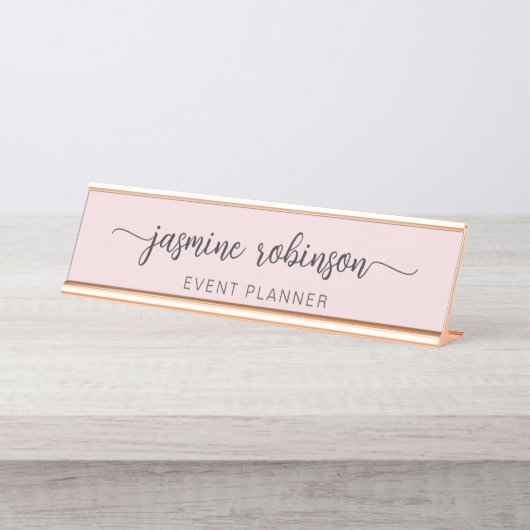 Minimale Rosa-Berufliche Monogramm-Signatur Schreibtischnamensplakette (Vorderseite )