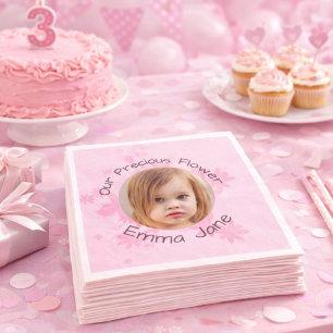 Minimale rosa Blumen-Foto Mädchen 3. Geburtstag Serviette