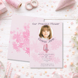 Minimale rosa Blumen-Foto Mädchen 4. Geburtstag Einladung