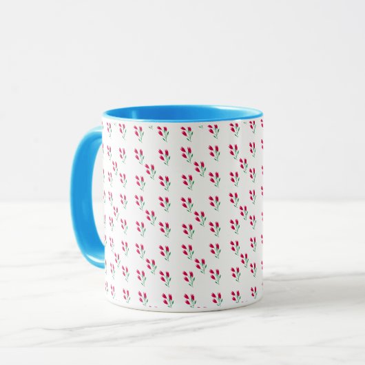 Minimale rosa Tulpen-Blumenmuster Tasse (Vorderseite Links)