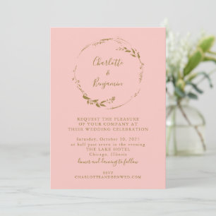 Minimale Rosa- und Goldblumenschrift Einladung