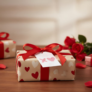 Minimale rosa Valentinstag-Geschenkkarte mit XO He Geschenkanhänger