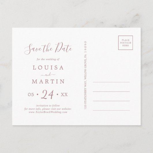 Minimale Rose Frohe Weihnachten Save the Date Foto (Rückseite)