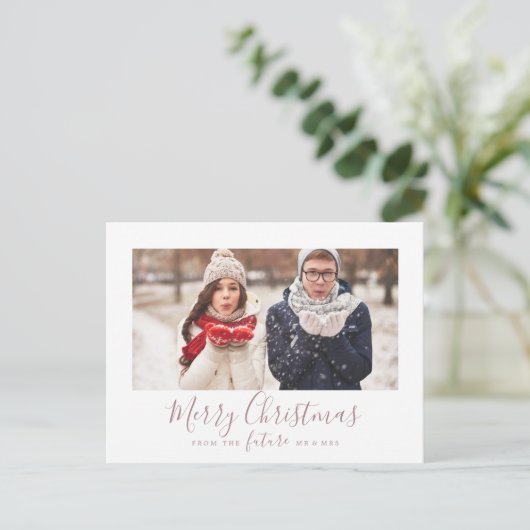 Minimale Rose Frohe Weihnachten Save the Date Foto (Stehend Vorderseite)
