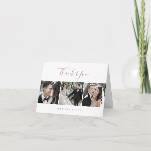 Minimale Rose Gold 3 Fotovorlage Danke Karte (Vorderseite)