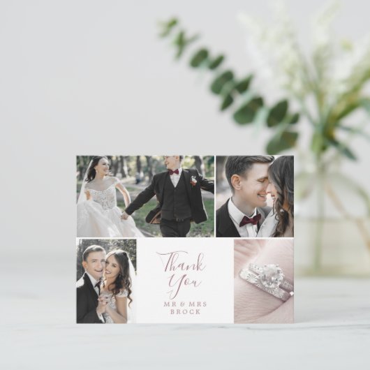 Minimale Rose Gold 4 Fotovorlage Danke Karte (Stehend Vorderseite)