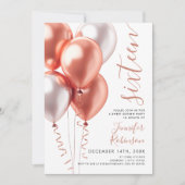 Minimale Rose Gold Ballons Sweet 16 Geburtstag Einladung (Vorderseite)