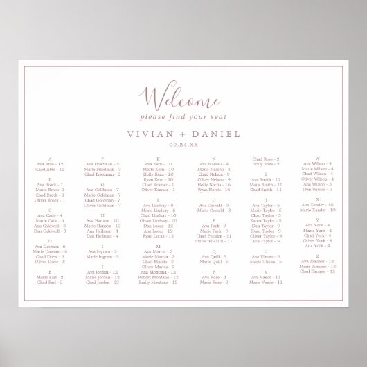 Minimale Rose Gold Horizontale Sitzkarte Poster (Vorne)