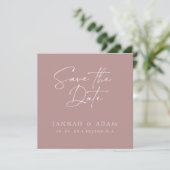 Minimale Rose Gold Script Typografy Foto Hochzeit Save The Date (Stehend Vorderseite)
