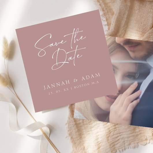 Minimale Rose Gold Script Typografy Foto Hochzeit Save The Date