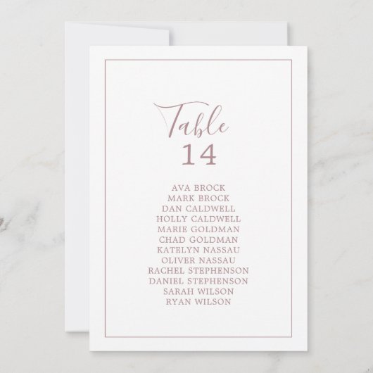 Minimale Rose Gold Tischnummer Seating Chart Cards (Rückseite)