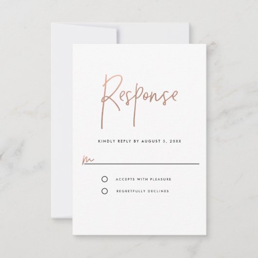 Minimale Rose Gold Typografie RSVP Karte (Vorderseite)