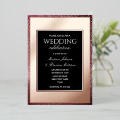 Minimale Rose Gold und Black Wedding Folieneinladung (Stehend vorne)