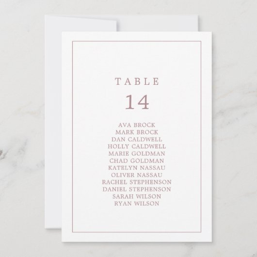 Minimale Rose Typografie Tischnummer Sitzdiagramm (Rückseite)