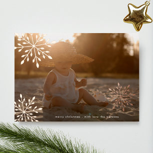 Minimale Rosen-Gold-Schneeflocken Frohe Weihnachte Folien Feiertagskarte