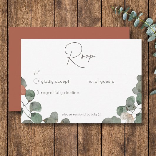 Minimale Rost grüne Eukalyptus-Wreath-Hochzeit RSVP Karte