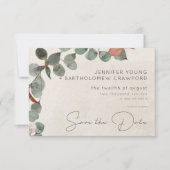 Minimale Rost grüne Eukalyptus-Wreath-Hochzeit Save The Date (Vorderseite)