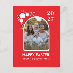 Minimale Röte-Bogen-Blumen-Oster-Familienfoto Feiertagspostkarte