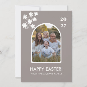 Minimale Röte-Bogen-Blumen-Ostern-Familienfoto Feiertagskarte