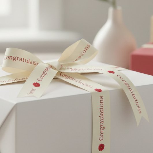 Minimale rote Gratulation auf cremefarbenem Hinter Satinband