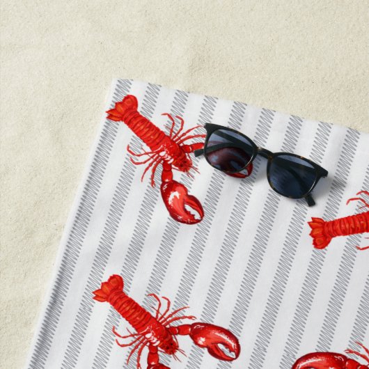 Minimale Rote Hummer Abstrakt Streifen Personalisi Strandtuch (Beispiel)