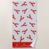 Minimale Rote Hummer Abstrakt Streifen Personalisi Strandtuch (Vorderseite)