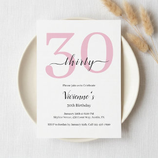 Minimale Röte-Pink Schrift 30. Geburtstagsfeier Einladung