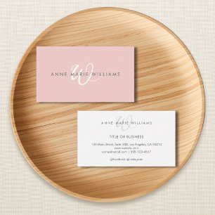 Minimale Röte-Pink-Weiß-Schrift-Monogramm Geschäft Visitenkarte