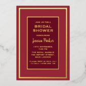 Minimale Rote Rose Blütengoldenes Brautparty Folieneinladung (Vorderseite)