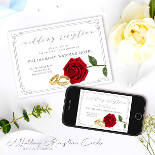 Minimale Rote Rosen und Rings Hochzeitsempfang Einladung
