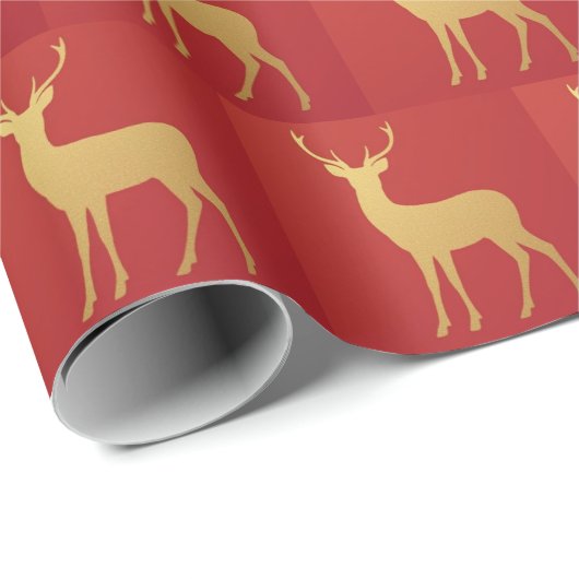 Minimale rote Weihnachtssxmas goldenes Elchmuster Geschenkpapier (Rolleneckpunkt)