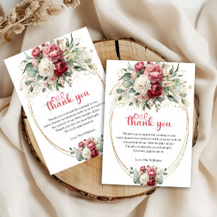 Minimale Röte Weißgold Florale Babyparty Dankeschö Dankeskarte