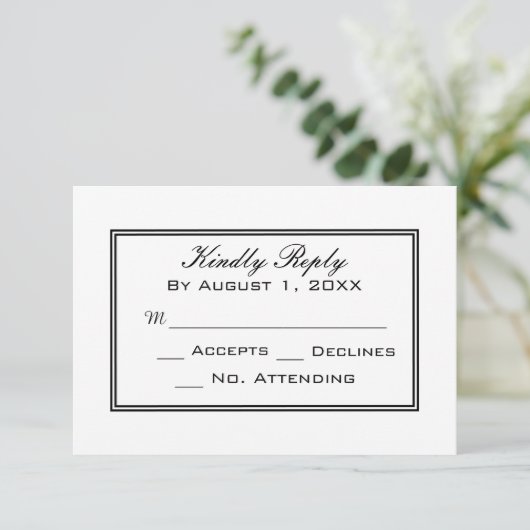 Minimale RSVP-Karte für Schwarz/Weiß-Hochzeit RSVP Karte (Stehend Vorderseite)