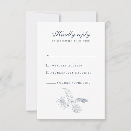 Minimale RSVP-Karte für tropisches Leaf RSVP Karte (Vorderseite)