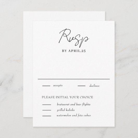 Minimale RSVP-Karte für Weiß und Schwarz RSVP Karte (Vorne/Hinten)