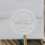 Minimale Rücksendeadresse des Brautparty Runder Aufkleber<br><div class="desc">Diese minimalen Aufkleber aus vergoldetem Brautparty mit kreisförmiger Rücksendeadresse sind perfekt für einen einfachen Polterabend-Einladungsumschlag. Das Design besticht durch klassische Typografie in Gold und Weiß,  gepaart mit einem rustikalen und eleganten Script-Schriftart mit handgeschriebenem Stil.</div>
