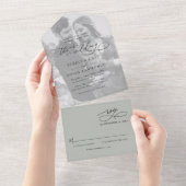 Minimale Rustikal Sage Green Foto Hochzeit All In One Einladung (Abreißen)