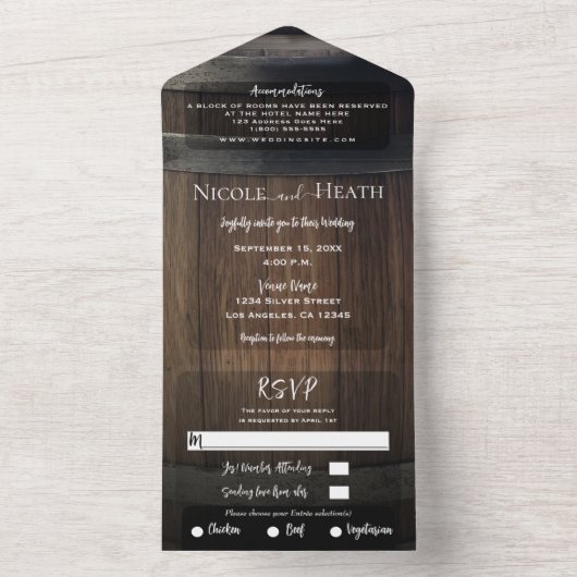 Minimale Rustikale Barrel Barrel-Hochzeit All In One Einladung (Innen Boden)