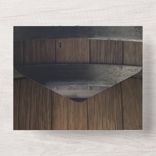 Minimale Rustikale Barrel Barrel-Hochzeit All In One Einladung (Rückseite)