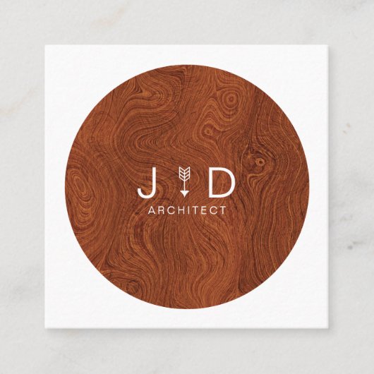 Minimale, rustikale, moderne, trendige Holzkornmon Quadratische Visitenkarte (Vorderseite)